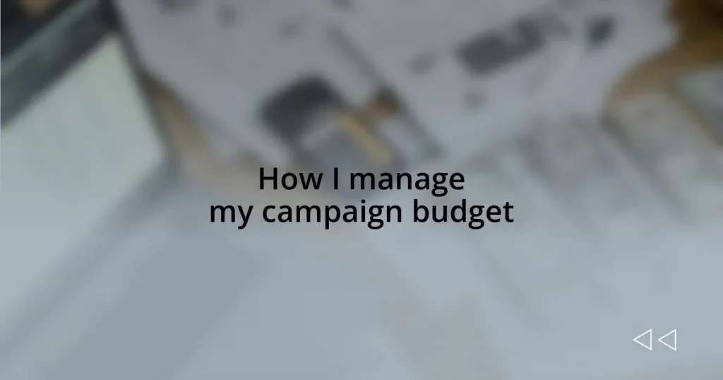 How I manage my campaign budget