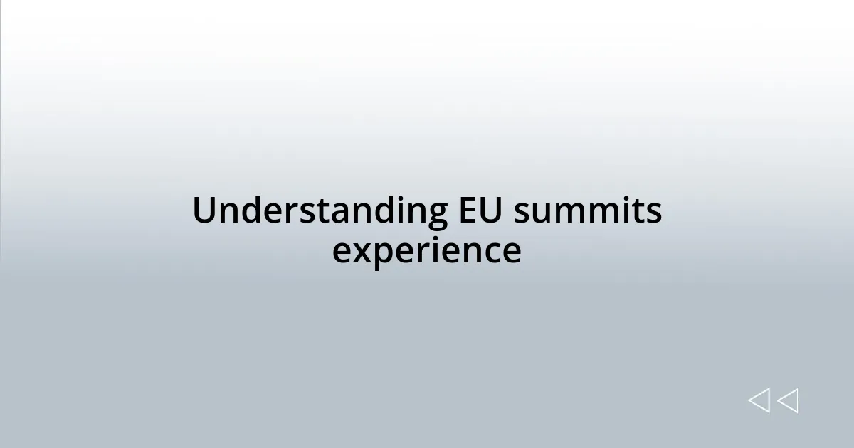 Understanding EU summits experience